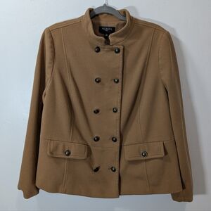 Talbots Brown Double-Breasted Pea Coat Cotton Blend Size Plus 16w Classic Style
